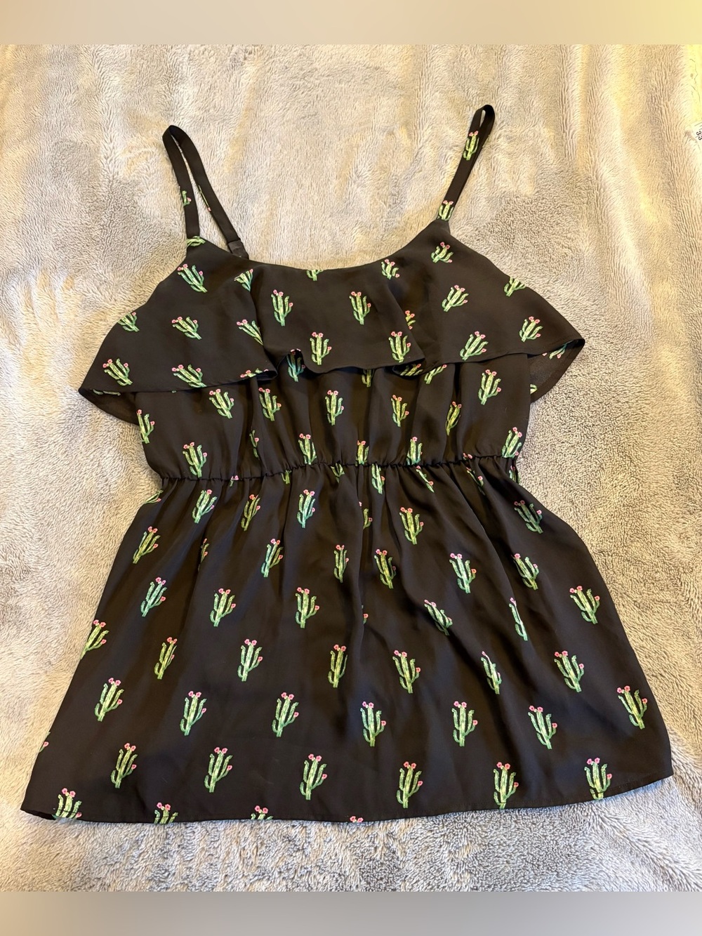 torrid Black Spaghetti-Strap Cactus Ruffle Camisole